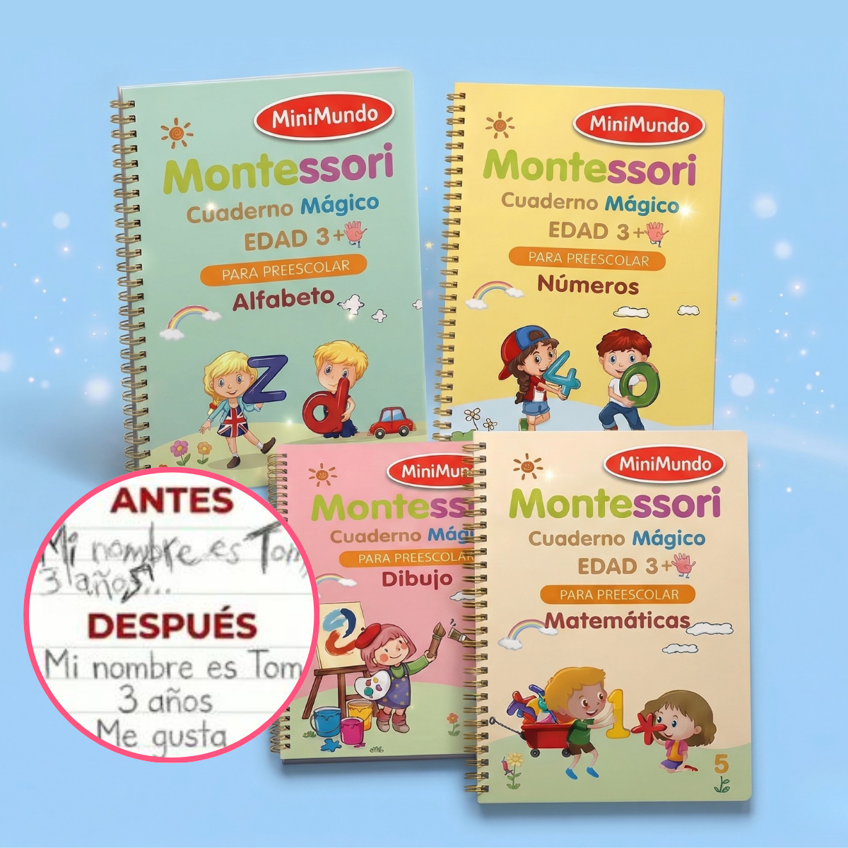 Pack de 4 Cuadernos Mágicos Reutilizables de Caligrafía